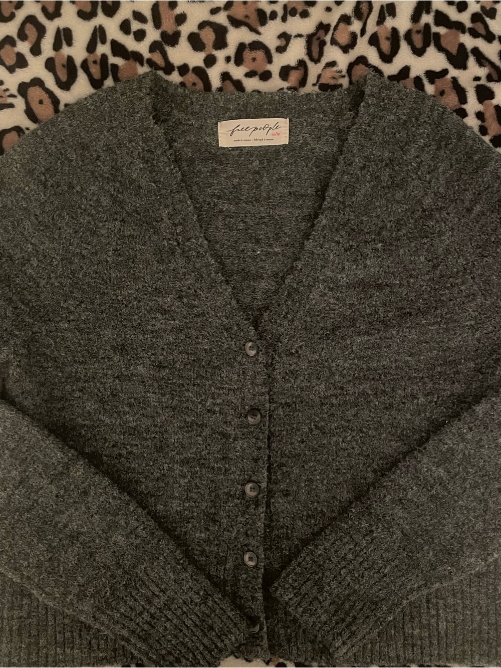 ♡ Free People Dark Grey V-Neck Button-Up Cardigan